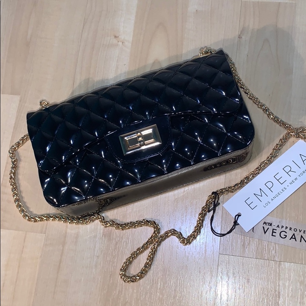 EMPERIA QUILTED JELLY PURSE Black w/ Gold Chain